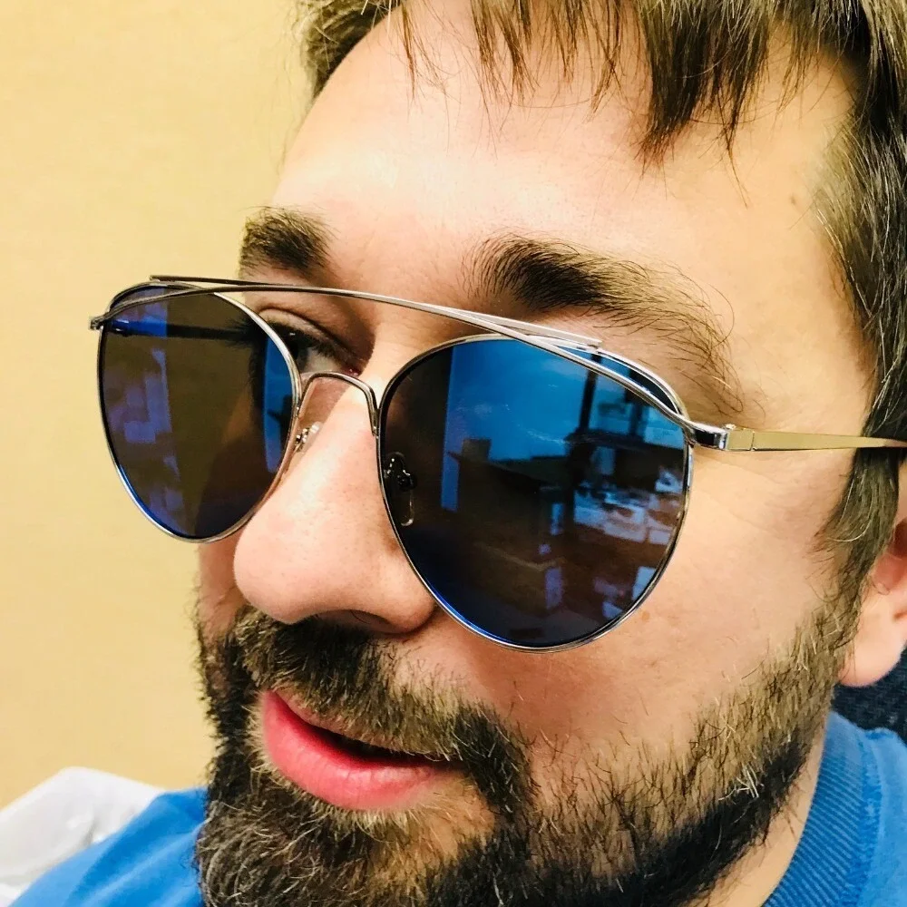 Sunglasses Blue Mirror Reflective Lens Silver‎ Frame Fashion Pilot Style UV400